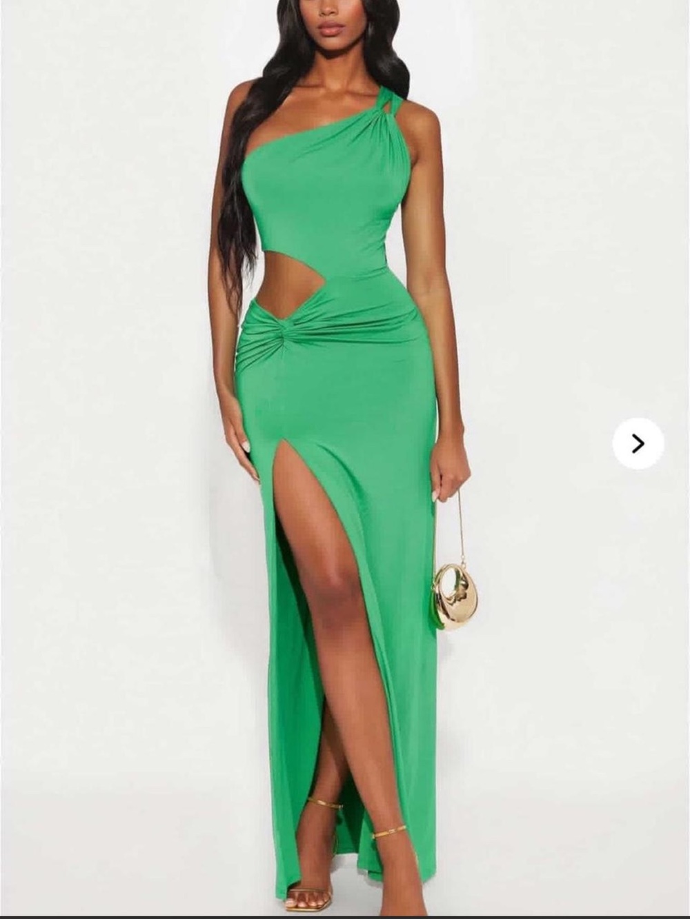 One-Shoulder Green Cutout Maxi Dress